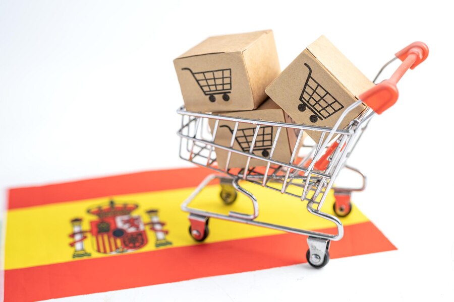 box-with-shopping-cart-logo-spain-flag-import-export-shopping-online-ecommerce-finance-delivery-service-store-product-shipping-trade-supplier-concept